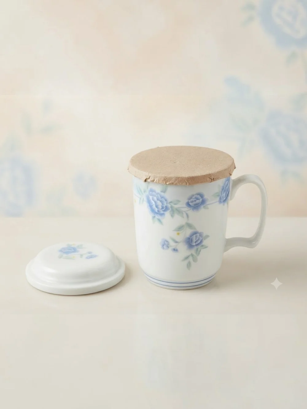 Floral Tea Mug with Infuser & Lid | Porcelain Blue Flower Tea Cup Set **